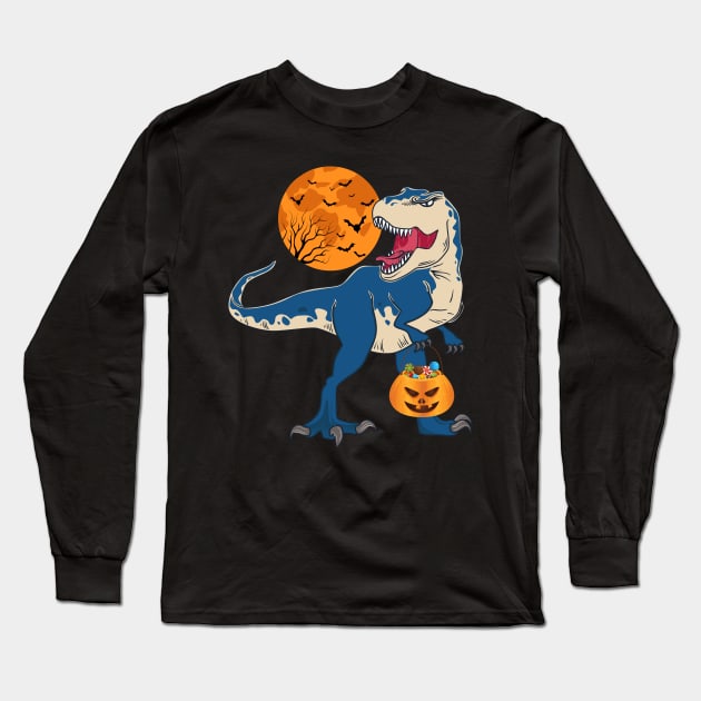 Halloween For Boys Girls Kids Dinosaur T rex Mummy Pumpkin Long Sleeve T-Shirt by IstoriaDesign